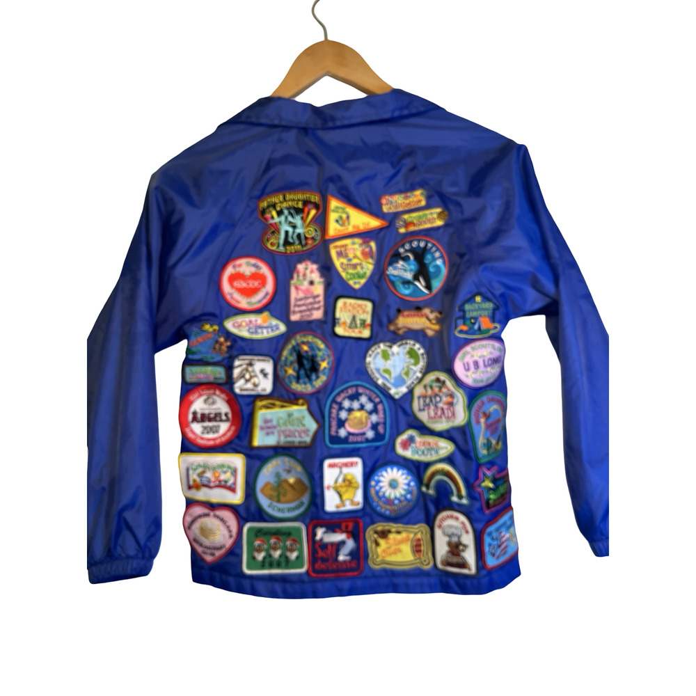 Augusta Sportswear Jacket Girls Youth M Blue‎ Girl Scouts Patch Windbreaker